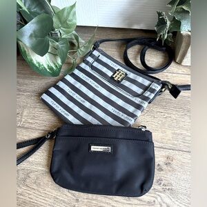 Tommy Hilfiger Gray Gunmetal Messenger Crossbody Sling Purse w/Black Wristlet